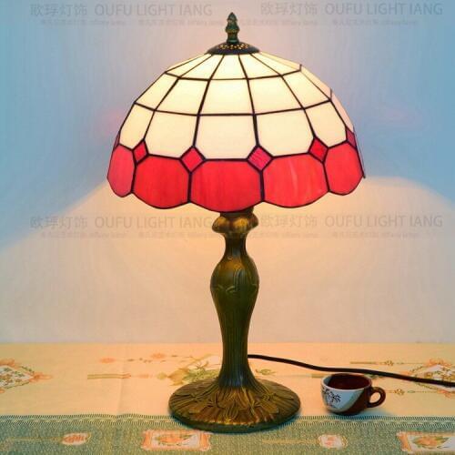 12Inch Baroque vintage Tiffany Table Lamp Country Style Stained Glass Lamp for Bedroom Bedside Lamp E27 110-240V