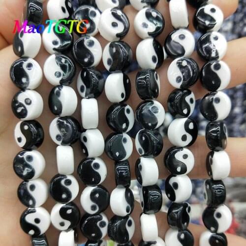 12pcs Black Tai Chi Design Ceramic Beads For For Jewelry Making Necklace Bracelet 10mm Porcelain Spacer Beads Jewelry Making