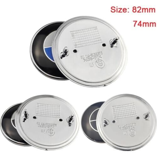 2pcs 82mm 74mm Blue white black white Car Front Hood Rear Trunk Emblem Badge Cover 2 Pins fit for BMW 51148132375