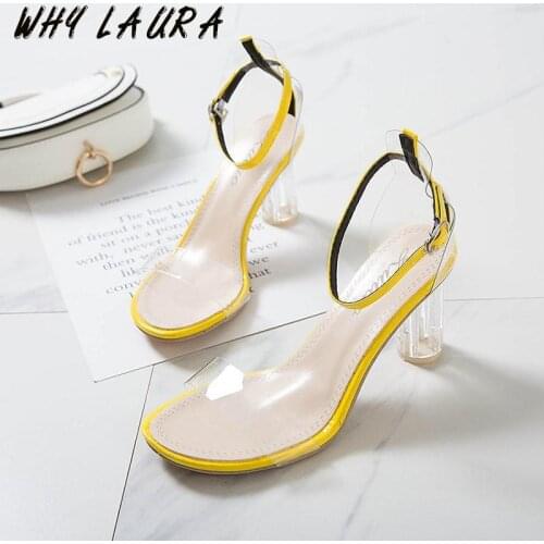 2021 summer fashion womens sandals transparent tape PVC womens shoes Roman sandals high-heeled peep-toe fashion sandals