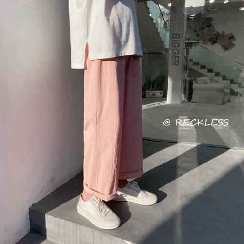 2021 Men Thin Cotton Trousers Summer Fashion Pants 2XL Casual Male Solid Straight Loose Ankle-length Pants 6 Colors