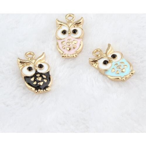 30PCS Pendant Gold Alloy Jewelry Enamel Owl Charms Dangle For DIY Jewelry Accessories