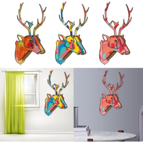 3D Puzzle Trophy Animal Head Wall Deer Head Sculpture Art for Office Home Cafe Bar Decoration