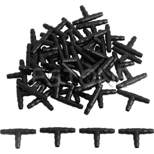 50pcs Sprinkler Irrigation 4/7mm Tee Pipe Barb Hose Fitting Joiner Drip System H55A