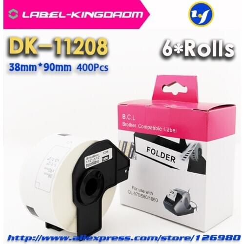 6 Rolls Compatible DK-11208 Label 38mm*90mm Compatible for Brother Label Printer All Come With Plastic Holder 400Pcs/Roll