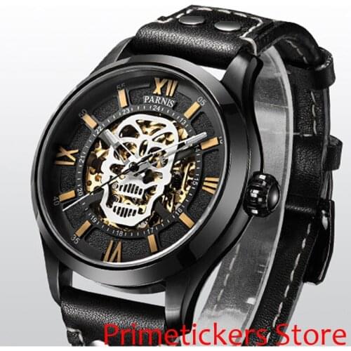 PVD coated case 45mm PARNIS sapphire glass black dial automatic mens watch