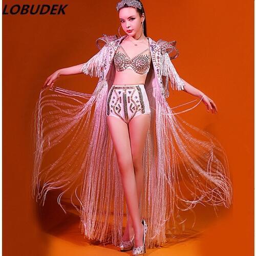 Sparkly Rhinestones Female Costumes Nightclub Leading dancer DJ singer Performance clothes Star show Catwalk Party stage costume