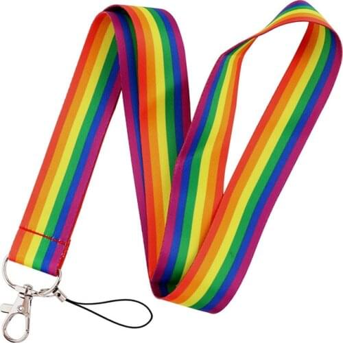 Stripe Rainbow Keychain LGBT Lanyard Neck Strap for Key ID Card Straps Badge Holder DIY Hanging Rope Neckband Accessories