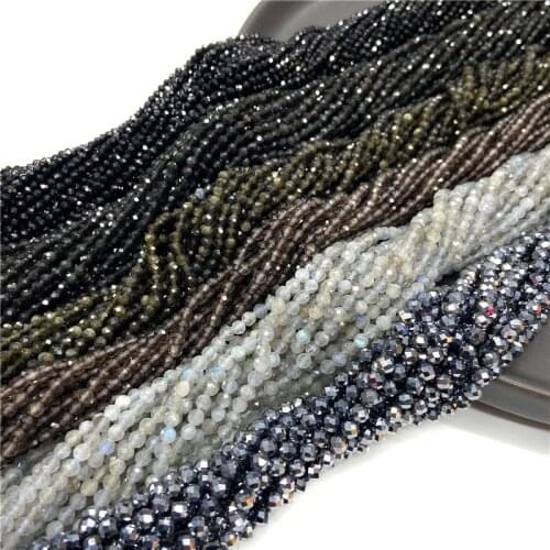 2mm 3mm Natural Faceted Labradorite Stone Beads Rondelle Loose Spacer Beads for Jewelry Making DIY Bracelet Necklace 15.5"