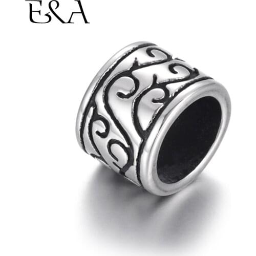 Stainless Steel Large Hole Beads Cylinder with Rattan Slider Spacer Bead for 8mm Leather Cord Bracelet Jewelry Making DIY Supply