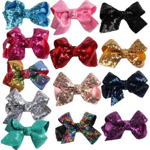 Children Fashion Shine Bow Hair Clip Sweet Lovely Bling Barrettes Bowknots Kids Solid Color Ribbon Bows Baby Cute Hair Decor