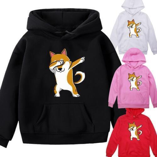Kids Boys Girls Dab Kawaii Shiba Inu Velvet Hoodies Casual Hooded Sweatshirt Pullovers Tops for Children Surprise Gift Plus Size