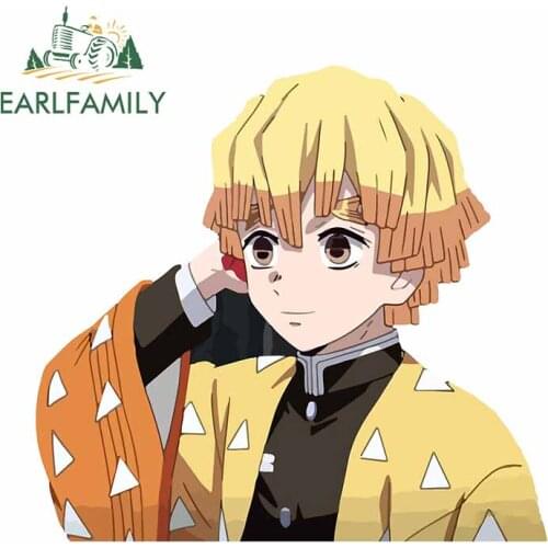 EARLFAMILY 13cm x 12.4cm for Demon Slayer Zenitsu Car Styling Sticker Auto Vinyl Suitable for JDM ATV RV Decals Car Assessoires