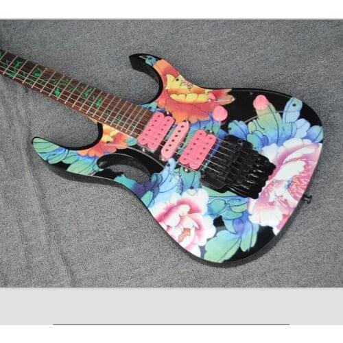 Coral flower top 7V electric guitar 21 to 24 frets deeply scalloped neck with pink pickups custom 7V-guitar handmade guitarra
