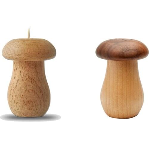 HOT-Solid Wood Toothpick Holder Toothpick Dispenser Wooden Mushroom Decor Solid Wood Production Storage Box Kitchen Tool