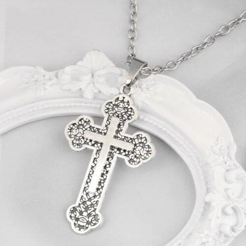 Gothic Dark Style Cross Pendant Necklace Religious Beliefs Rock Metal Necklaces For Cool Harajuku Street Egirl Men Women Jewelry