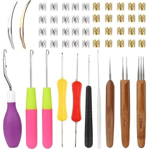 Imzay 12PCS Dreadlock Crochet Hook Set + 40 PCS Dreadlocks Beads Hair Ring For Crochet Braids Hair Decoration Accessories