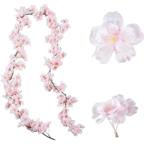 170cm Artificial Sakura Flower Wisteria Vine Faux Silk Garland Plants Trailing Flower Wedding Party Decor Outdoor Home Hotel