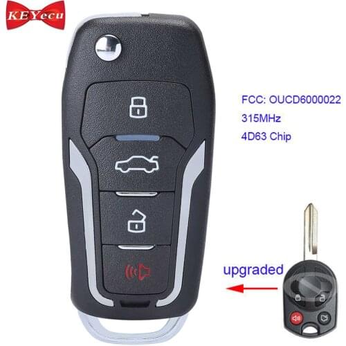 KEYECU for Ford Focus Fusion Edge Escape Mustang Upgraded Remote Key Fob OUCD6000022 4D63 80Bit Chip 315MHz