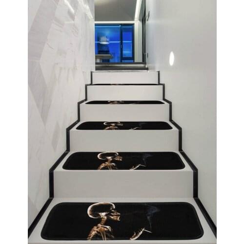 Non-Slip Stair Rug Room Mat Smoking Skull Design Home Bedroom Door Mat Animal Print Pattern Staircase Rug