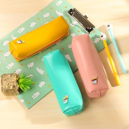 Kawaii Macaron Leather Pencil Case for Girls Cute Simple Pen Pouch Storage Bags Stationery Office School Supplies C5 D10