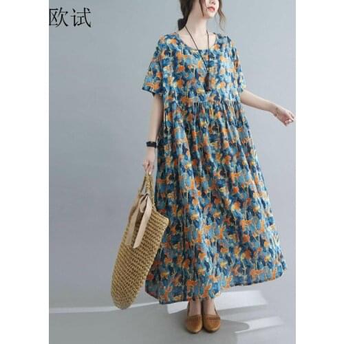 Plus Size Floral Summer Beach Dress Women Loose Long Ladies Dresses Oversized 4XL 5XL 6XL Cotton Boho Elegant Dress 2021 Vestido