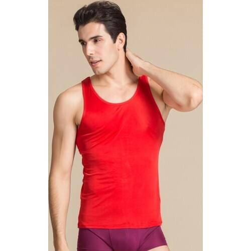 Men Tank Tops 100%Real Silk Solid Tanks For Men O neck Vest 2019 New Spring Summer Black White Bottoming shirt