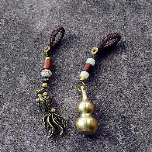 Mini Brass Gourd Statue Ornament Pendant Bless Peace Pocket Figurines Home Office Desk Decorative Ornament Key Pendant Toy Gift