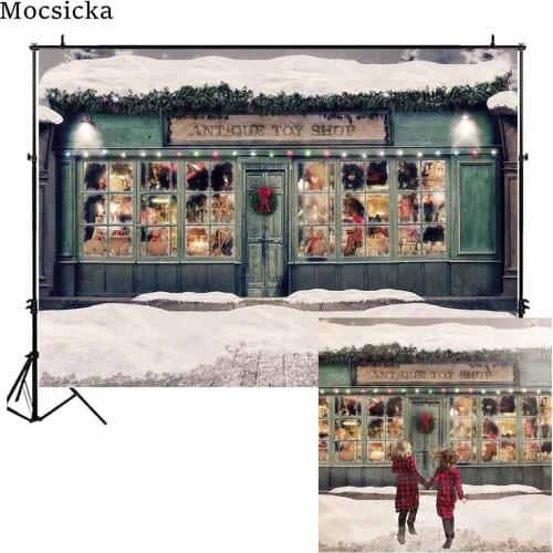 Mocsicka Antique Toy Shop Winter Background for Photography Snowy Christmas Backdrop Child Birthday Photocall Photo Studio Props