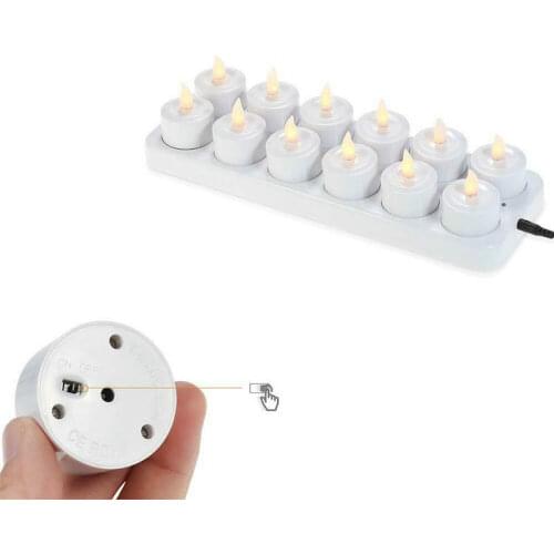 Set of 12 Rechargeable Flickering Flameless Led TeaLight Electric Candle lamp waxless Wedding Church Xmas Home Bar Decor-Amber