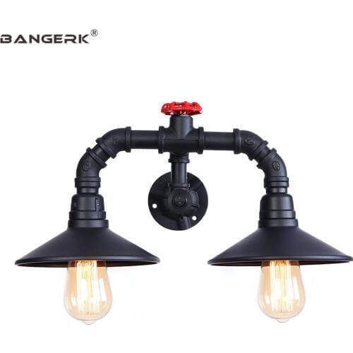 Retro Black LED Wall Lamp Bedside Water Pipe Double Wall Lights Switch Loft Decor Edison Light Wall Sconces Home Lighting