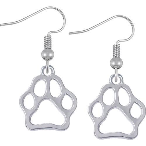 Delicate simple hollow metal dog paw print pendant earrings for lucky pet footprints jewelry animal eardrop