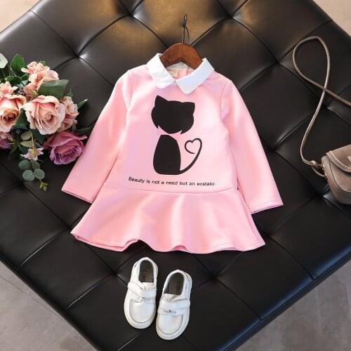 2018 New Arrival girls Party Dresses cat print pink baby girl dress hello kitti fancy children dress 3-8years children clothing