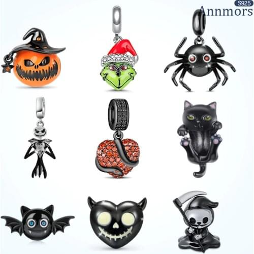 Halloween Pumpkin Skull 925 Sterling Silver Fit Pandora Original Bracelet Charm Jewelry Dark Series Dragon Witch Exquisite Bead