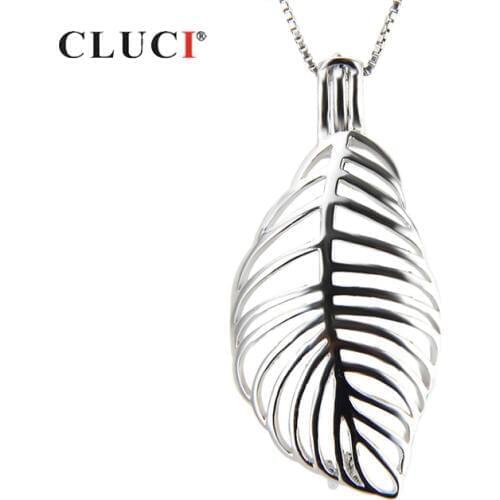 CLUCI Real Silver 925 Leaf Shaped Charms Pendant for Women Jewelry Making 925 Sterling Silver Cage Pendant Pearl Locket SC195SB