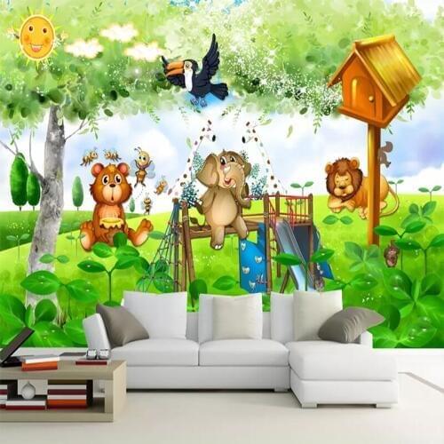 Custom Any Size Wall Cloth Cartoon Animal Elephant Tiger Wall Photo Wallpaper Children Bedroom Background Mural Papel De Parede