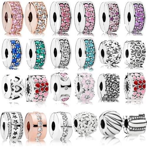 Real 925 Sterling Silver Stopper Charms Swirl Clip Bead Polished Feathered Clip Fit Pandora Original Charm Bracelets DIY Jewelry
