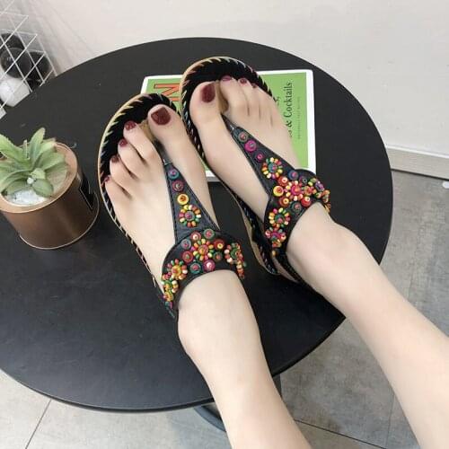 Sandals Womens Summer New Products Bohemian Flip-Flops Floral Beach Womens Shoes Fashion Flip-Flops Rome Sandals