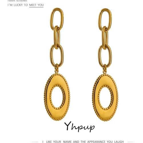 Yhpup Stylish Oval Hollow Stainless Steel Dangle Earrings Jewelry Minimalist Metal Gold Geometric 18 K Earrings Accessories