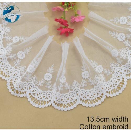 13.5cm wide white lace cotton embroid lace sewing ribbon fabric guipure diy trims warp knitting DIY Garment Accessories#3807