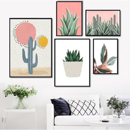 Nordic Minimalist Posters and Prints Green Cactus Wall Art Picture Potted Plants Home Decor for Living Room Bedroom