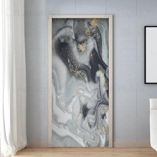 Modern Ink Abstract Door Stickers Home Decoration Wall Stickers Black Gold Door Decals Living Room Waterproof Self-Adhesive