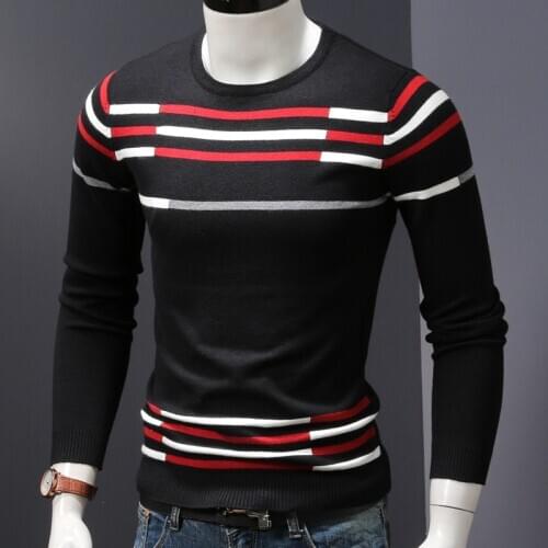 Fashion Striped Knitted Pullovers Sweater Men Standard Wool Jersey Oversized Winter Clothes