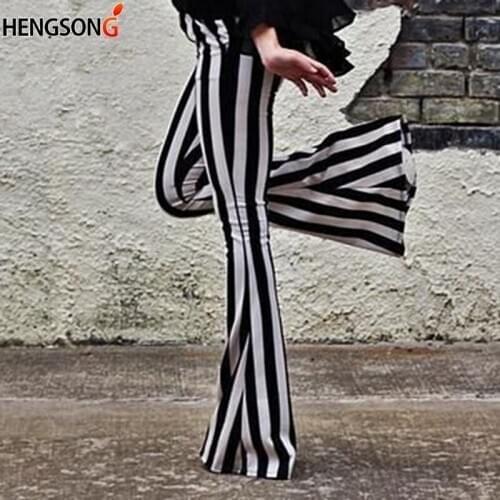Striped Wide Leg Pant For Women Elastic High Waist Large Size Long Trouser Autumn Female 2021 Fashion Flare Pants OL Clothes
