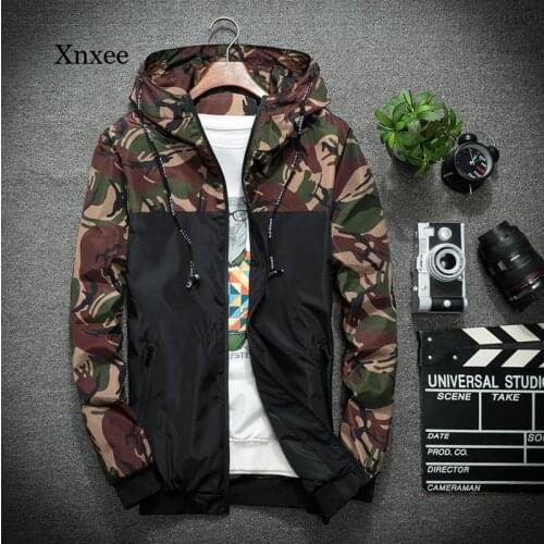 Camouflage Hooded Windbreaker Mens Patchwork Jackets Coats Fashion Streetwear Men Jacket Camo High Quality Clothes