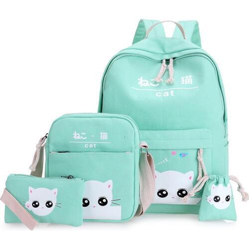 High Capacity School Backpack With 4 piecs / set Cat School Bags For Teenagers Girls Backpacks Printing Cute School Bag mochila