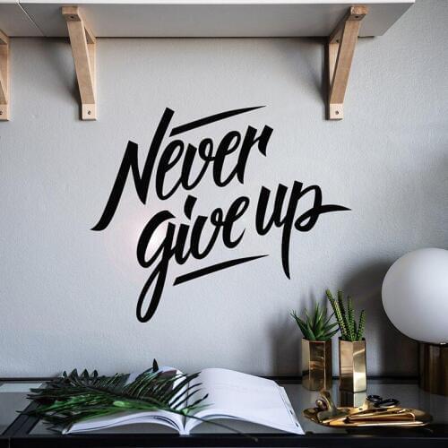 WJWY Never Give Up Wall Sticker Motivation Quote Phrase Home Decor Living Room Bedroom Wall Decal Art Murals