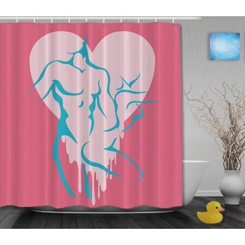 Couples Stech Decor Bathroom Shower Curtains Heart Shower Curtain Waterproo Polyester Fabric Custom Bathroom Curtain Hooks
