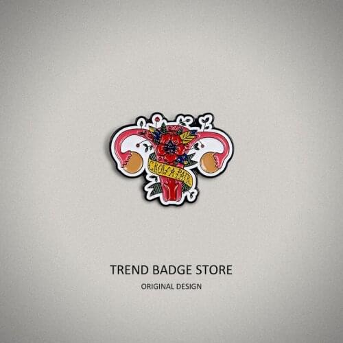 Feminist collar pin armband alloy enamel flower womb brooch insignia