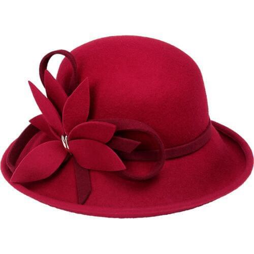 Wool Boater Flat Top Hat For Womens Felt Wide Brim Fedora Hat Laday Prok Pie Chapeu de Feltro Lady Hat